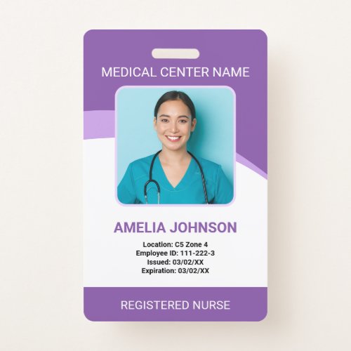 Personalized Hospital Employee Photo ID Purple Badge