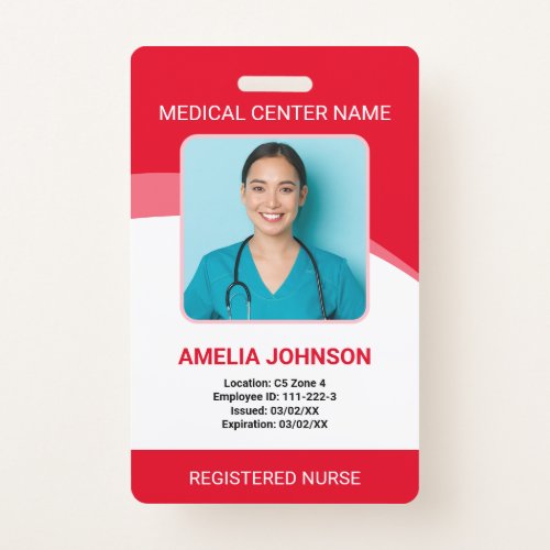 Personalized Hospital Employee Photo ID Red Badge