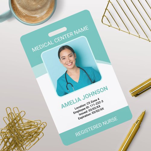 Personalized Hospital Employee Photo ID Teal Badge