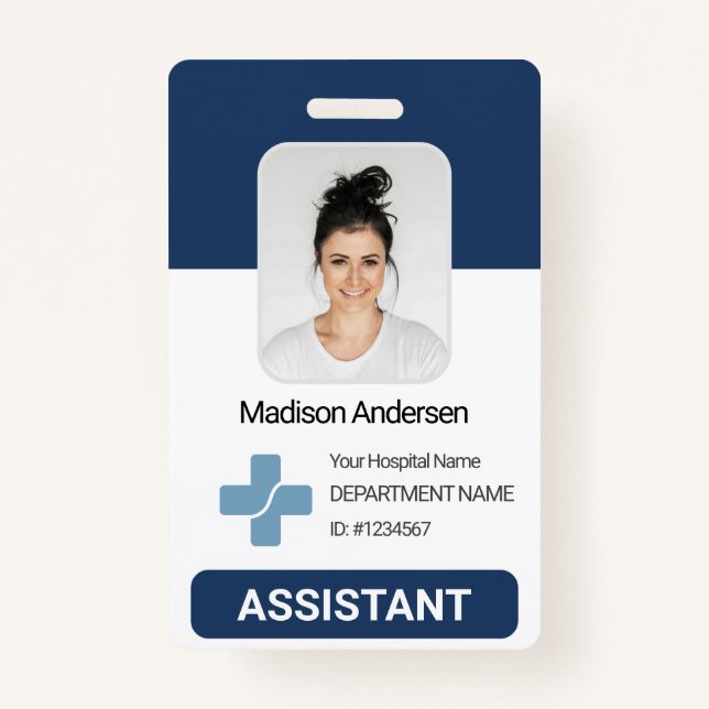 Personalized Hospital Employee Photo Qr BarCode ID Badge (Front)