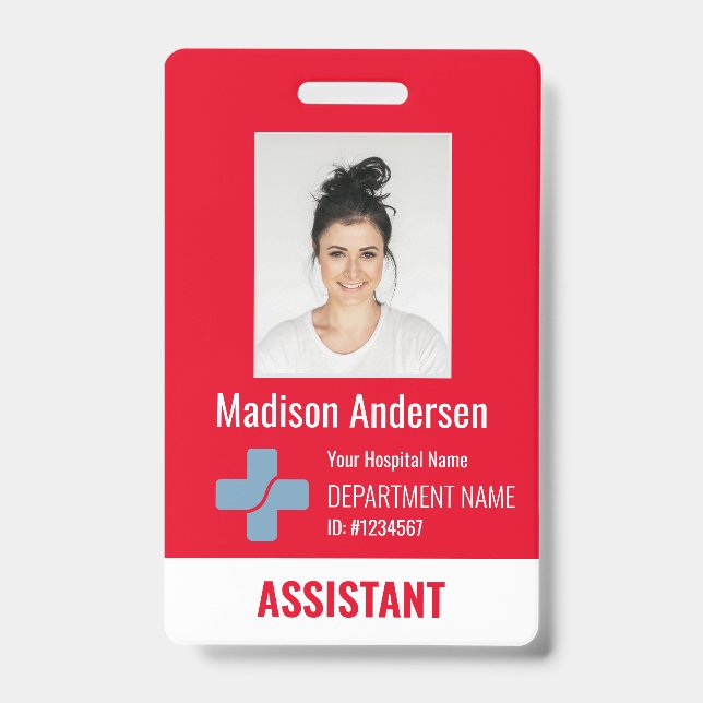 Personalized Hospital Employee Total red ID Badge (Front)