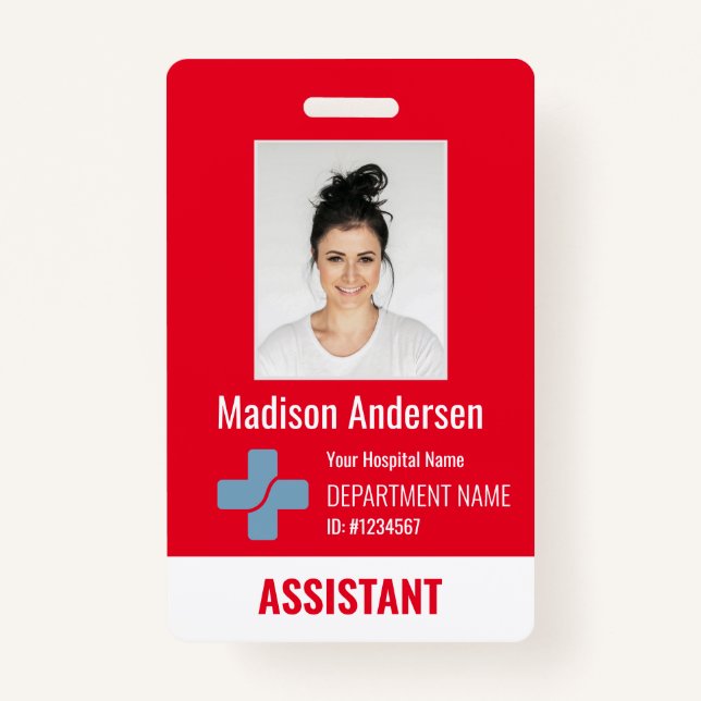 Personalized Hospital Employee Total red ID Badge (Front)