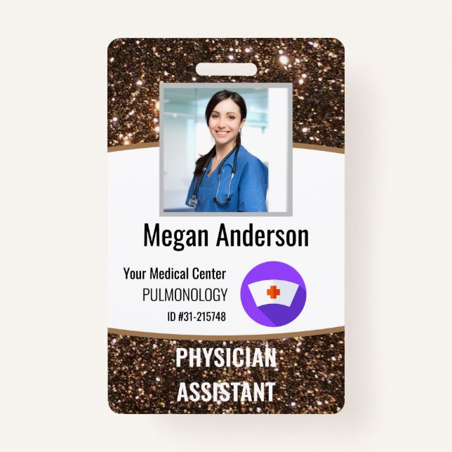 Personalized Hospital Glitter Employee Photo ID  Badge (Front)