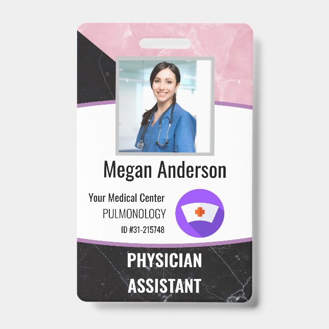 Personalized Hospital Marble Employee Photo ID Badge (Front)