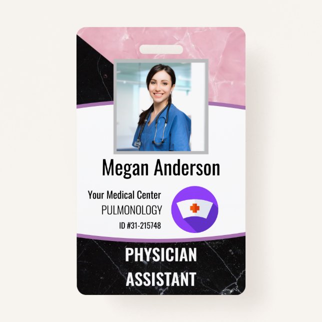 Personalized Hospital Marble Employee Photo ID Badge (Front)