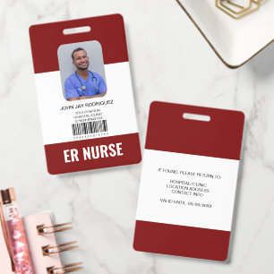 Personalized Hospital Medical Staff Red ID Badge
