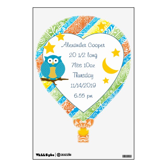 Personalized Hot Air Balloon Baby Stat Wall Decal (Front)