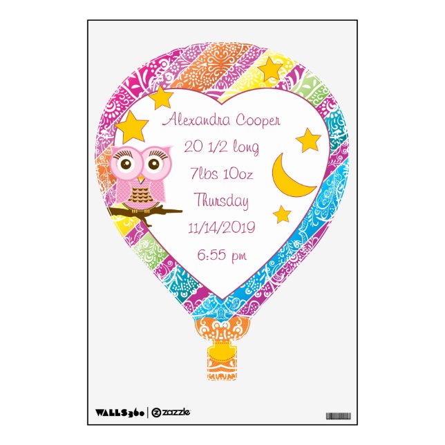 Personalized Hot Air Balloon Baby Stat Wall Decal (Front)