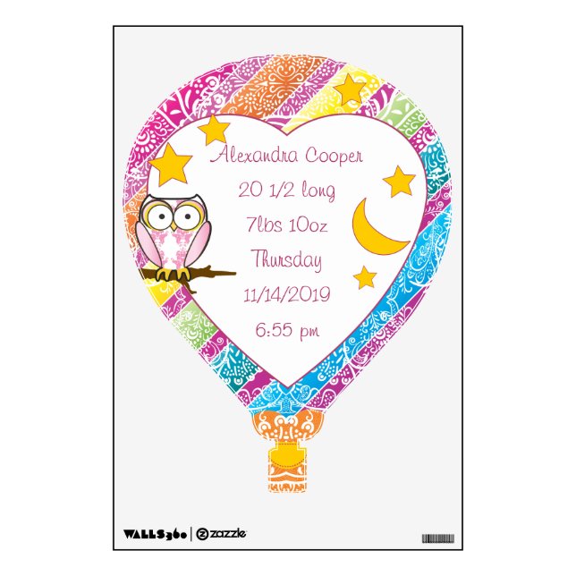 Personalized Hot Air Balloon Baby Stat Wall Decal (Front)