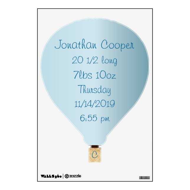 Personalized Hot Air Balloon Baby Stats Wall Decal (Front)