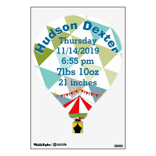 Personalized Hot Air Balloon Baby Stats Wall Decal (Front)