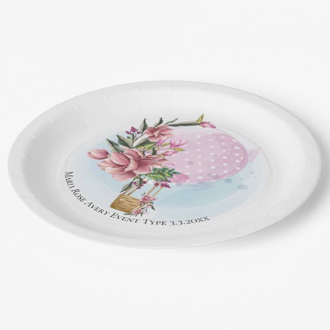 Personalized Hot Air Balloon Birthday Paper Plates (Angled)