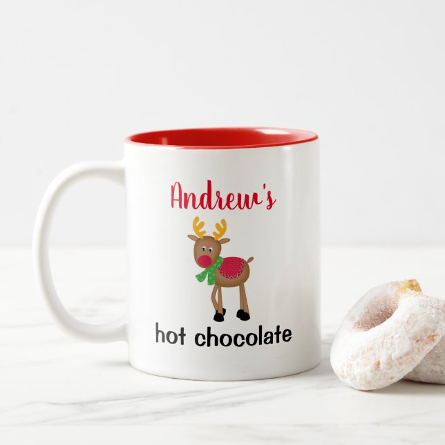 Personalized Hot Chocolate Kids Christmas Two-Tone Coffee Mug (With Donut)