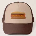 Personalized Hot Dog Hat<br><div class="desc">A hat featuring an illustration of a plain hotdog in a bun.  Personalize with your name in yellow as mustard.  Hat pictured in tan and brown,  but can be purchased in other colors.  Look for matching items at Jill's Paperie.</div>