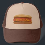 Personalized Hot Dog Hat<br><div class="desc">A hat featuring an illustration of a plain hotdog in a bun. Personalize with your name in yellow as mustard. Hat pictured in tan and brown, but can be purchased in other colors. Look for matching items at Jill's Paperie.</div>