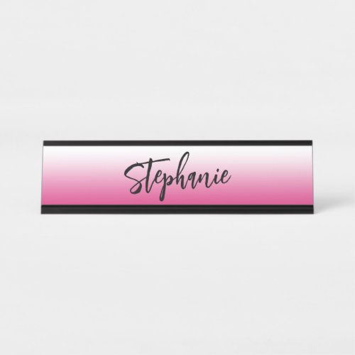 Personalized Hot Fuchsia Pink and White Gradient Desk Name Plate