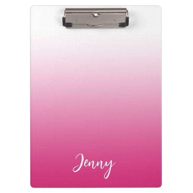 Personalized Hot Fuchsia Pink and White Gradient L Clipboard (Front)