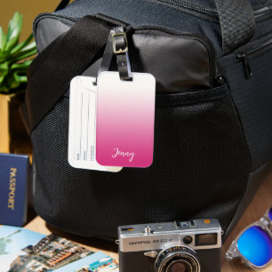 Personalized Hot Fuchsia Pink and White Gradient Luggage Tag