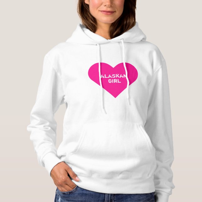 Personalized Hot Pink Alaskan Girl Heart Hoodie (Front)