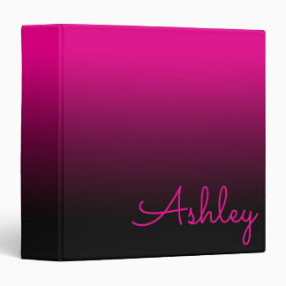 Personalized Hot Pink and Black Ombre 3 Ring Binder
