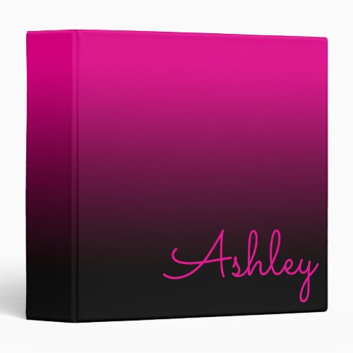 Personalized Hot Pink and Black Ombre 3 Ring Binder