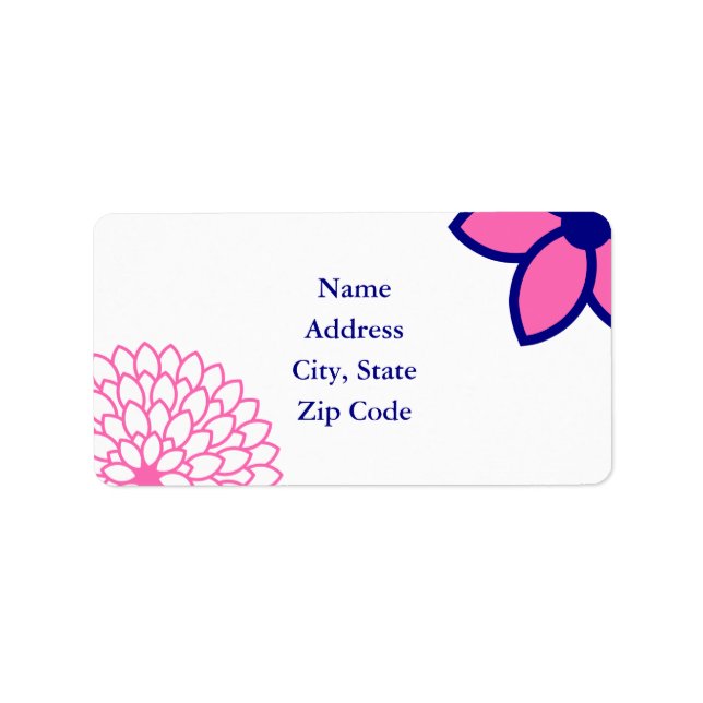 Personalized Hot Pink and Navy Blue Modern Floral Label (Front)