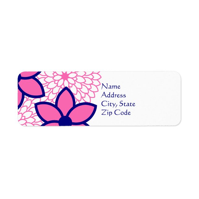 Personalized Hot Pink and Navy Blue Modern Floral Label (Front)