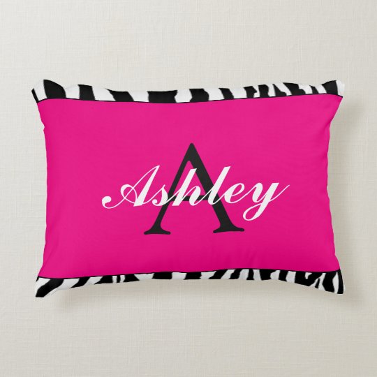 Personalized Hot Pink And Zebra Accent Pillow Zazzle Com