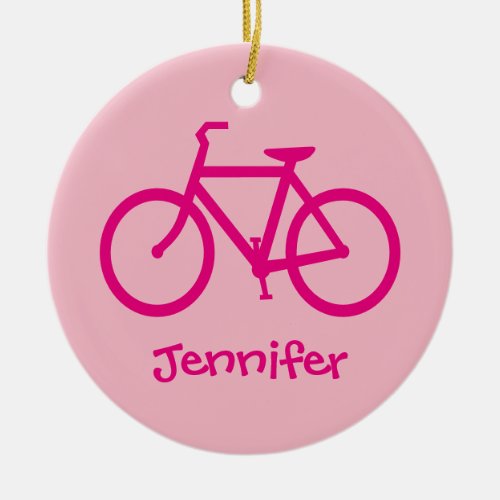 Personalized Hot Pink Bicycle Ceramic Ornament