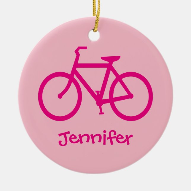 Personalized Hot Pink Bicycle Ceramic Ornament (Front)