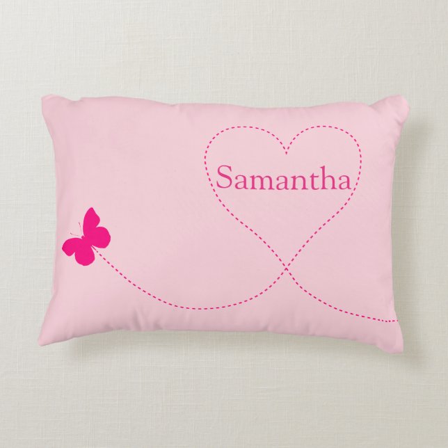Personalized Hot Pink Butterfly Accent Pillow (Back)