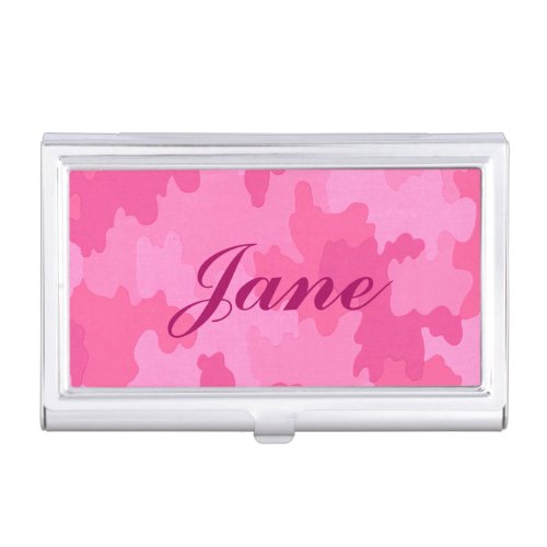 Personalized Hot Pink Camo Business Card Holder