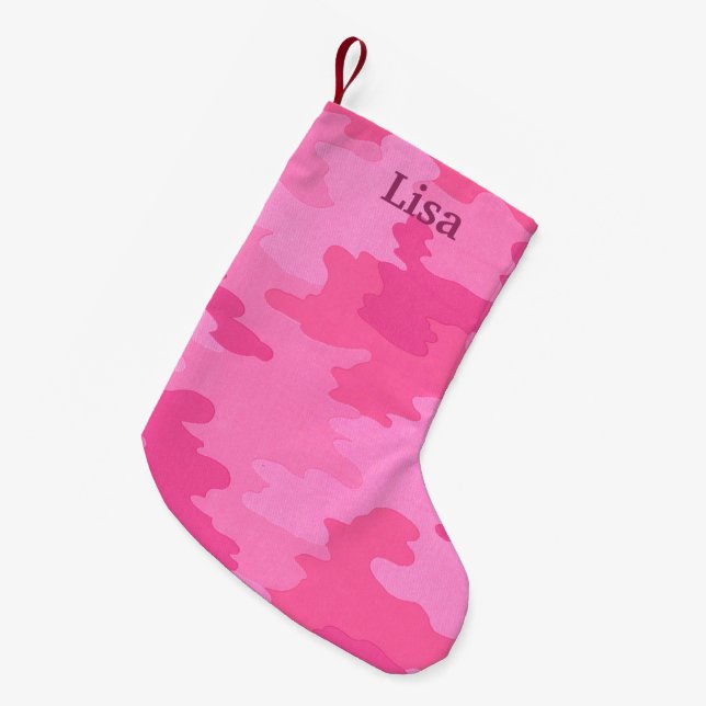 Personalized Hot Pink Camo Christmas Stocking (Front (Hanging))