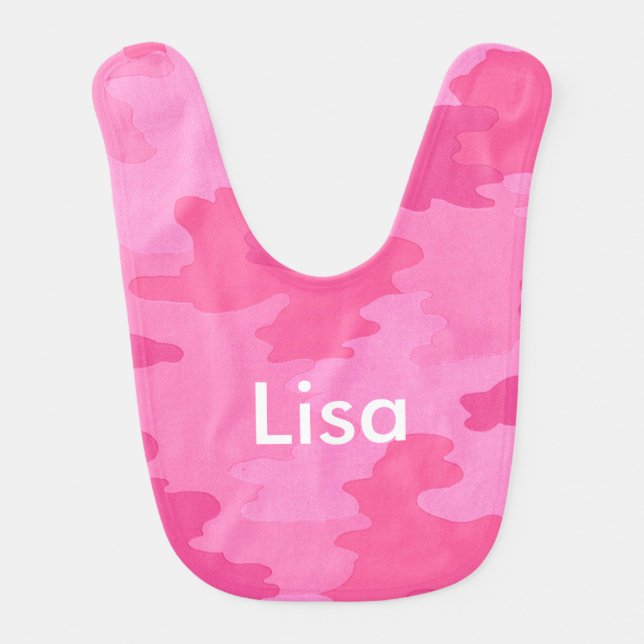 Personalized Hot Pink Camouflage Baby Bib (Front)