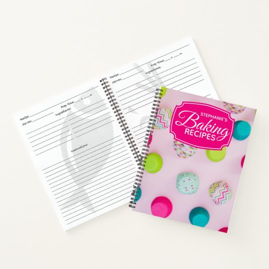 Personalized Hot Pink Cupcake Baking Recipe Notebook