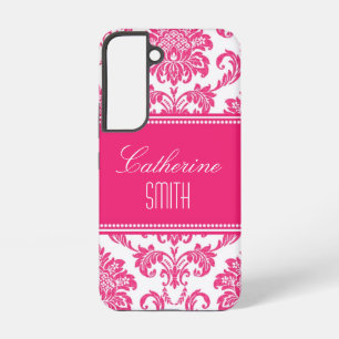 Personalized Hot PInk Damask  Samsung Galaxy S22 Case