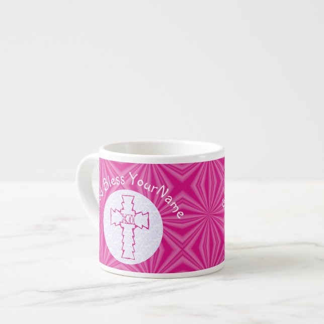 Personalized Hot Pink Feminine Christian Cross  Espresso Cup (Front Left)
