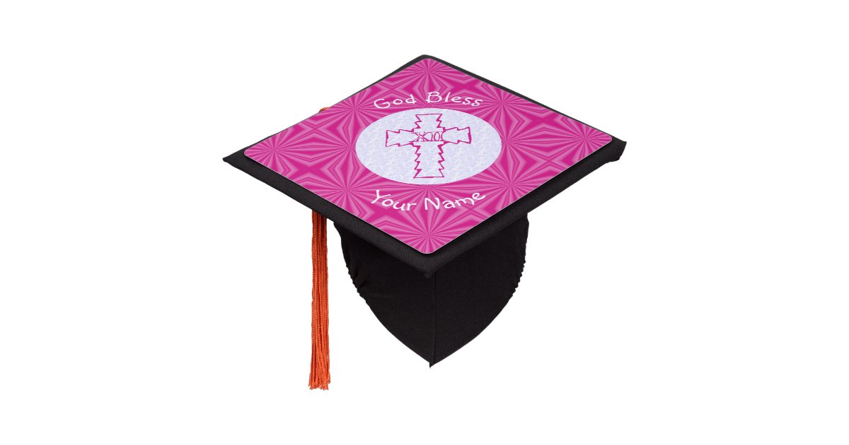 Cross Grad Caps Personalized Hot Pink Feminine Christian Cross Graduation Cap Topper ...