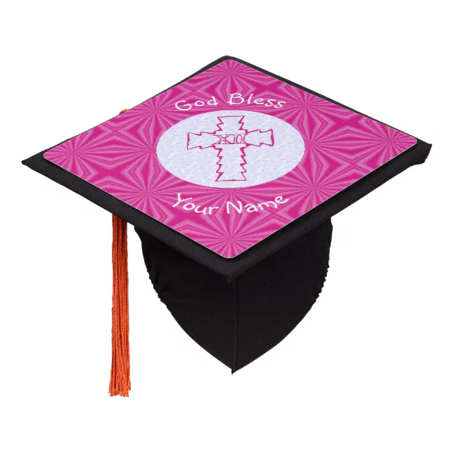 Cross Grad Caps Personalized Hot Pink Feminine Christian Cross Graduation Cap Topper ...