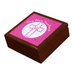 Personalized Hot Pink Feminine Christian Cross Jewelry Box
