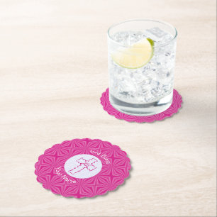 Personalized Hot Pink Feminine Christian Cross  Paper Coaster