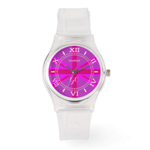 Personalized Hot Pink Fuchsia Union Jack Dial Watch