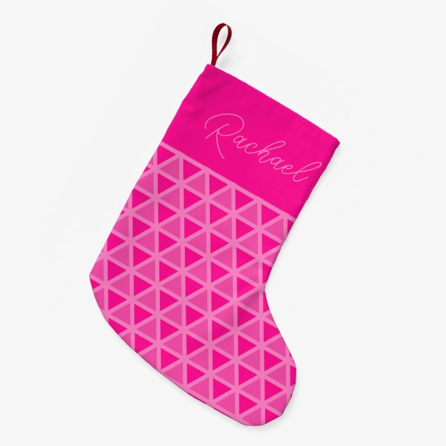 Personalized Hot Pink Geometric Small Christmas Stocking (Front (Hanging))