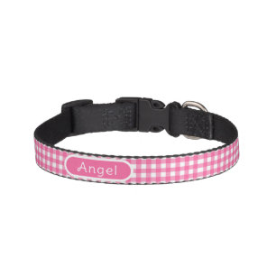 Personalized Hot Pink Gingham Check  Pet Collar