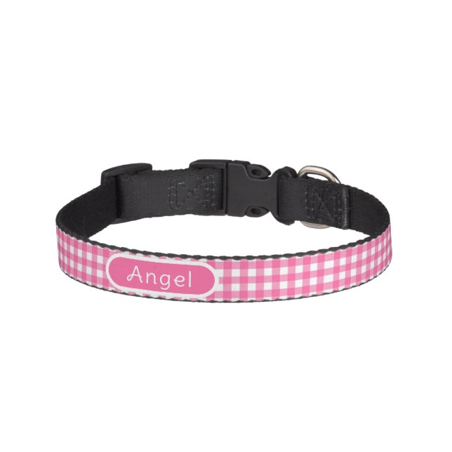 Personalized Hot Pink Gingham Check  Pet Collar (Front)