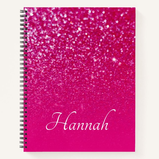 Personalized Hot Pink Glitter Ombre Notebook (Front)