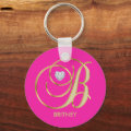 Personalized Hot Pink Gold Monogrammed Letter B Keychain | Zazzle