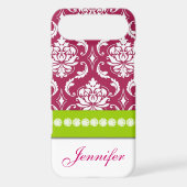 Personalized Hot Pink Green White Damask Case-Mate iPhone Case (Back)