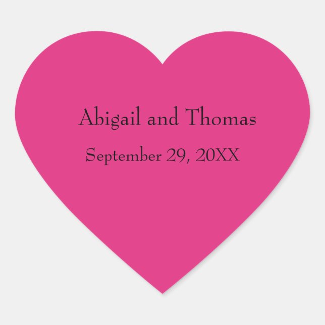 Personalized Hot Pink Heart Stickers for Wedding (Front)