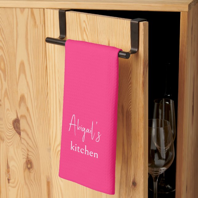 Personalized Hot Pink  Kitchen Towel (Thirds Fold)